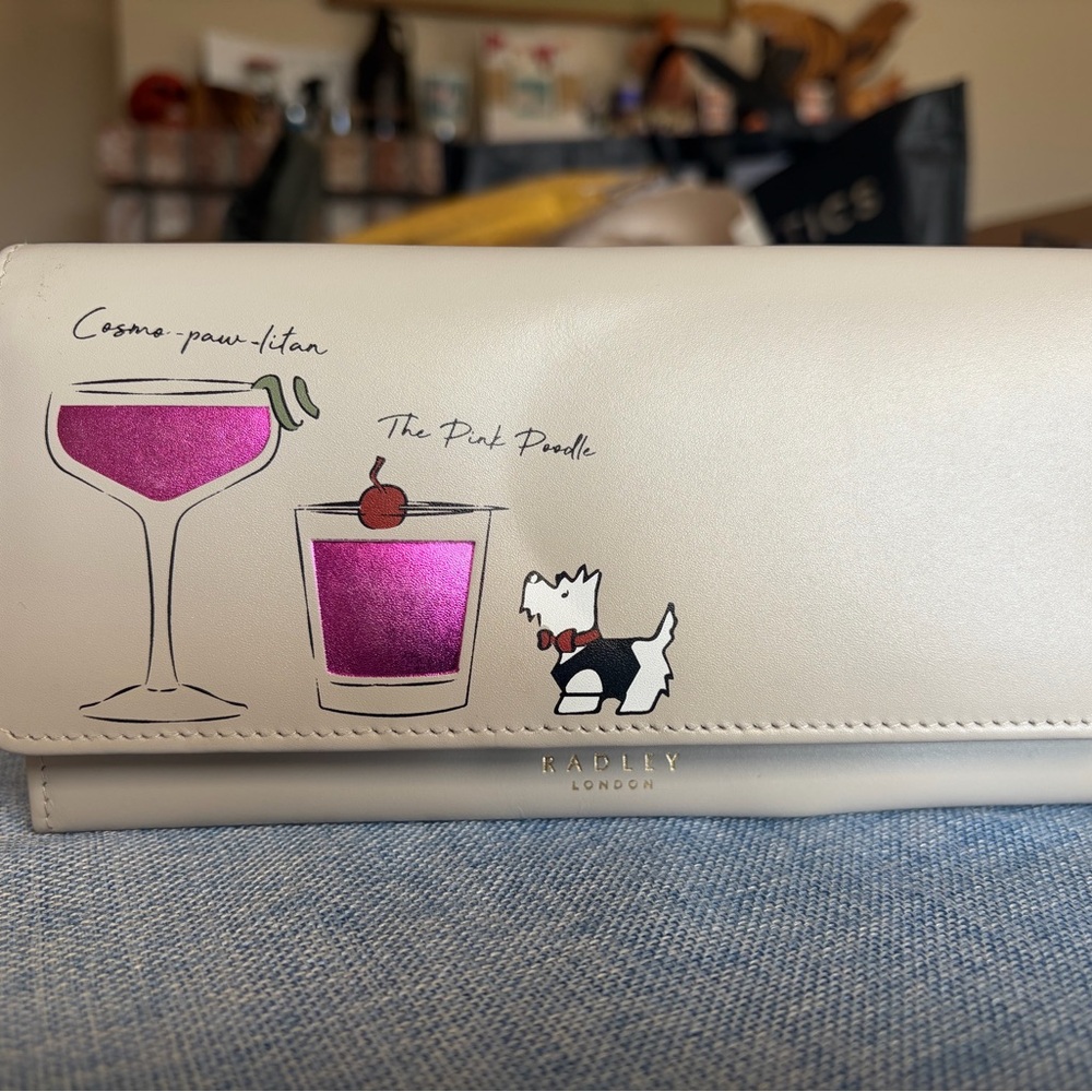 Radley London Cream Clutch with Pink Cocktail Motif